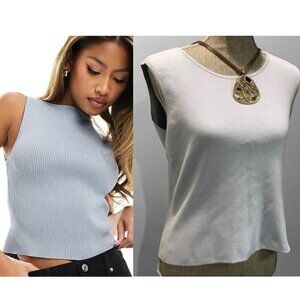 TALBOTS Light Blue Ribbed Sleeveless Top SZ Large​​​​​​​